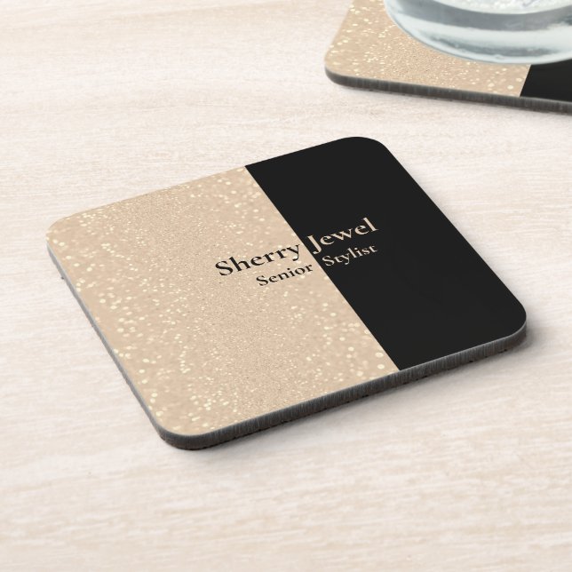 Champagne Sparkle Custom Glitzer & Black Getränkeuntersetzer (Linke Seite)