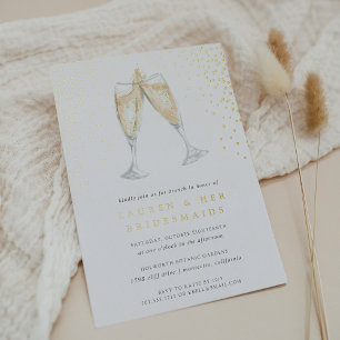 Champagne Toast Brautjungfern Brunch Gold Folieneinladung