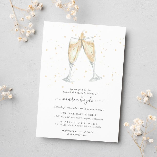 Champagne Toast | Brunch & Bubbly Brautparty Einladung (Professionally printed, elegant champagne themed bridal shower brunch invitations)