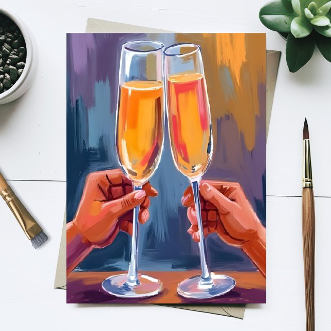 Champagne Toast | Celebratory Watercolor Painting Postkarte (Von Creator hochgeladen)