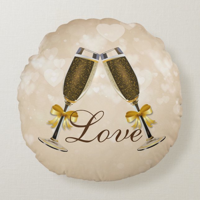 Champagne Toast Cream Hearts Rundes Kissen (Vorderseite)