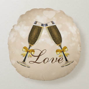 Champagne-Toast-Creme-Herzen Rundes Kissen