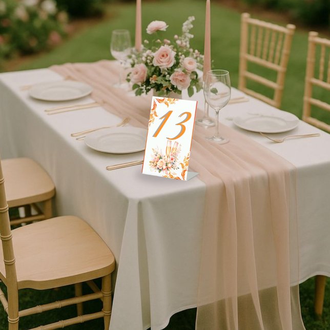 Champagne Toast Floral Bridal Shower Table Number  Sockelschild (Von Creator hochgeladen)