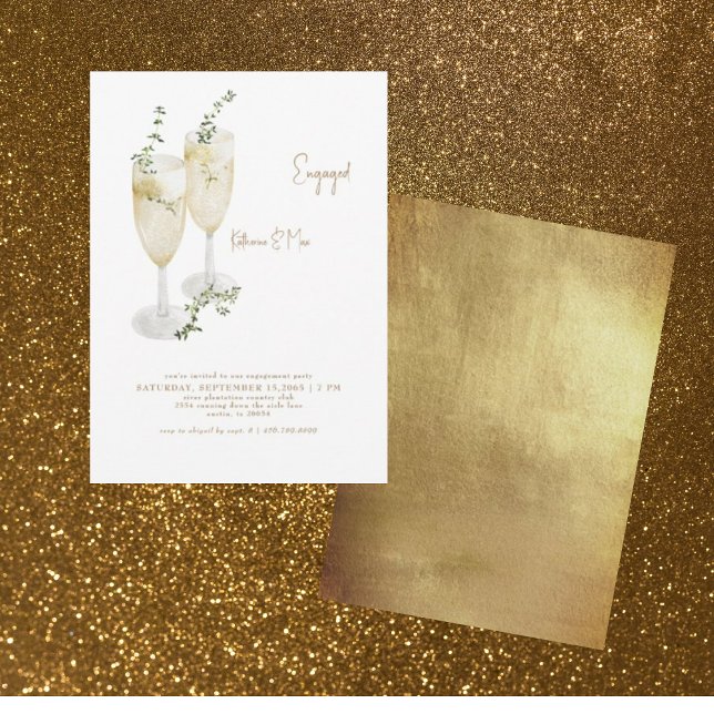 Champagne Toast Foliage Gold-Engagement-Partei Einladung (Von Creator hochgeladen)