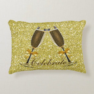 Champagne Toast Gold Imitate Glitzer Zierkissen