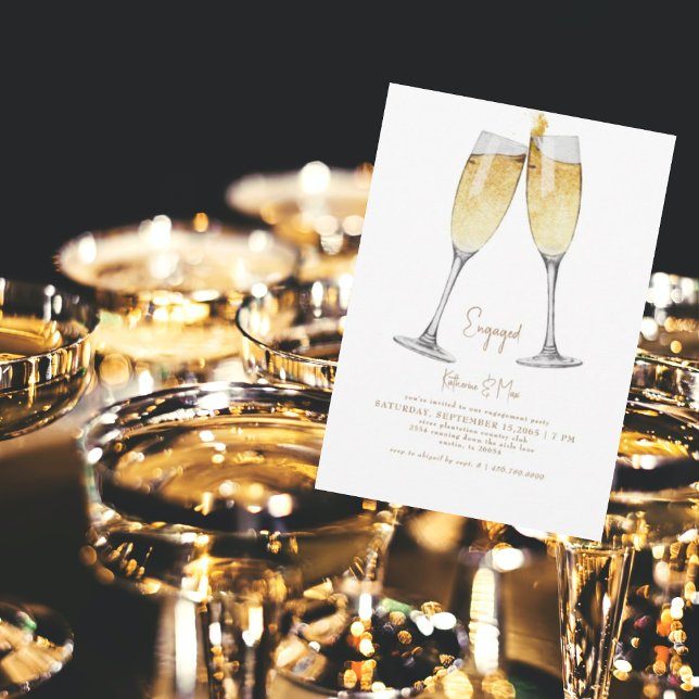 Champagne Toast Gold Text Engagement Party Einladung (Von Creator hochgeladen)