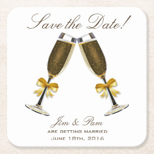 Champagne-Toast Save the Date Rechteckiger Pappuntersetzer