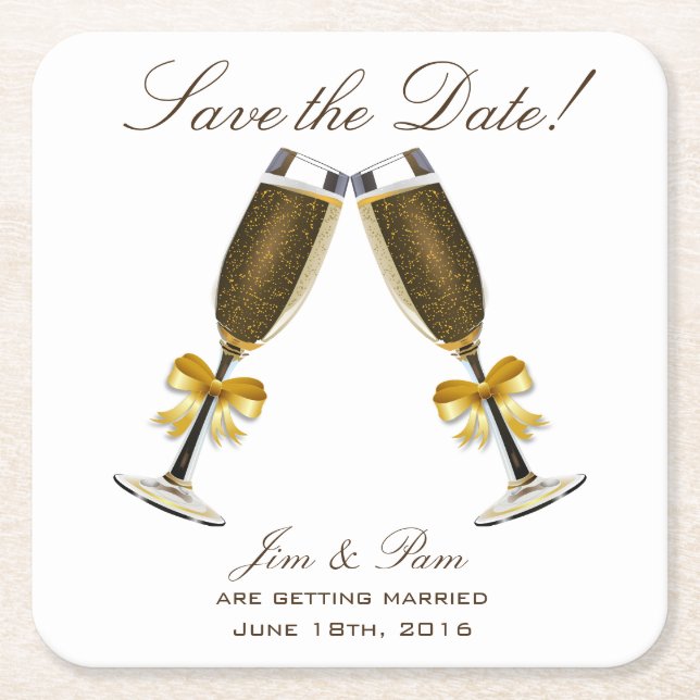 Champagne Toast Save the Date Rechteckiger Pappuntersetzer (Vorderseite)