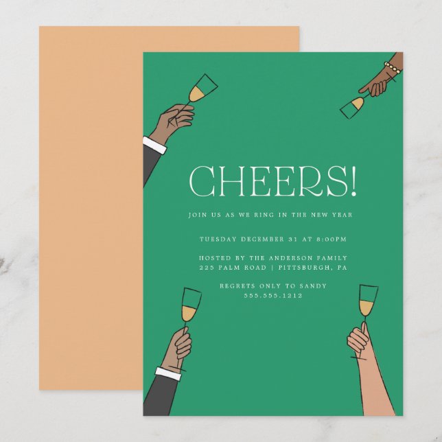 Champagne Toast Silvester Party Einladung (Vorne/Hinten)