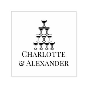 Champagne Tower Couple Bride Groom Names Permastempel
