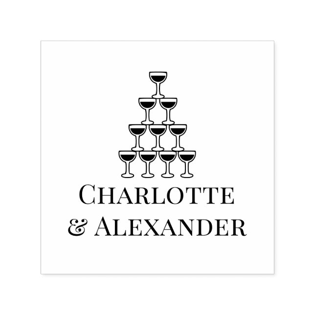 Champagne Tower Couple Bride Groom Names Permastempel (Design)