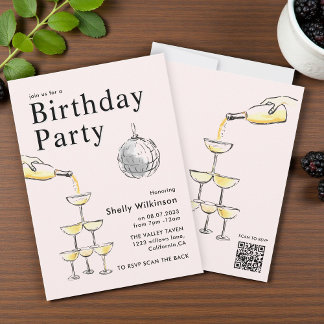 Champagne Tower disco ball Birthday  Invitation Einladung