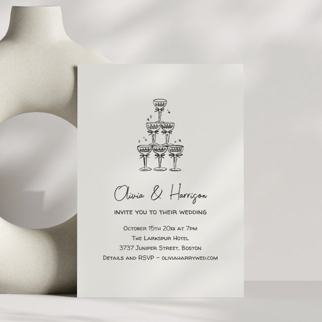 Champagne Tower Doodle Custom Name Wedding Einladung (Von Creator hochgeladen)
