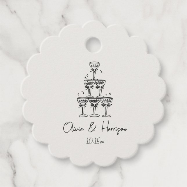 Champagne Tower Doodle Custom Name Wedding Geschenkanhänger (Vorderseite)