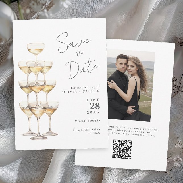 Champagne Tower Einfaches Elegantes Foto Save the  Date (Available in both printed and instant download digital formats.)