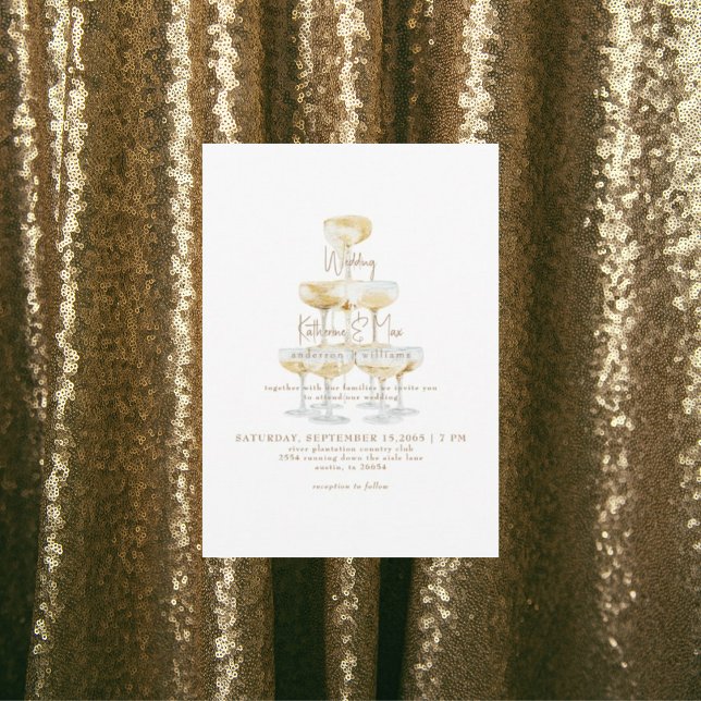 Champagne Tower Gold Text Wedding II Einladung (Von Creator hochgeladen)