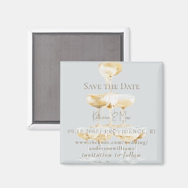 Champagne Tower Icy Blue Wedding Save the Date II Magnet (Vorderseite/Rückseite)