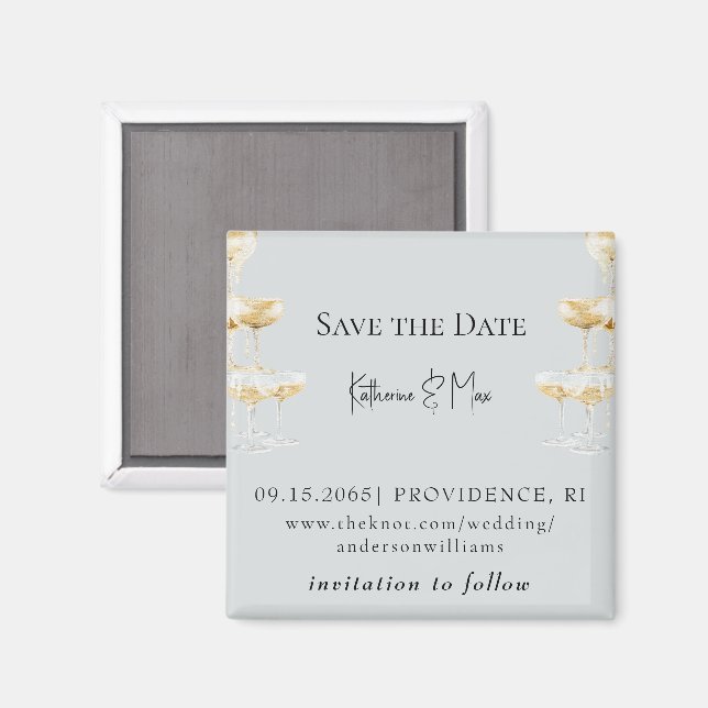 Champagne Tower Icy Blue Wedding Save the Date Magnet (Vorderseite/Rückseite)