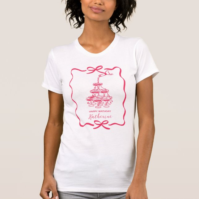 Champagne Tower Pink Hand Drawn Scribble Birthday  T-Shirt (Vorderseite)