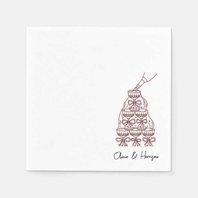 Champagne Tower Sketch Custom Name Wedding Napkins Serviette (Vorderseite)