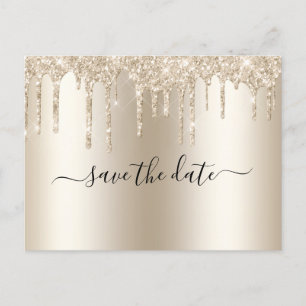 Champagne-Trendy-Glam-Hochzeit mit Glitter Ankündigungspostkarte