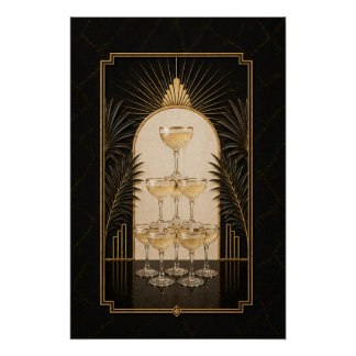 Champagne-Turm Art Deco Poster | Bar Kunst