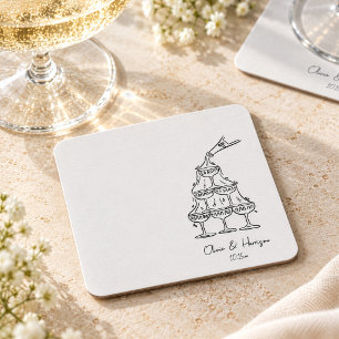 Champagne-Turm-Doodle-Hochzeitsskript-Namen Rechteckiger Pappuntersetzer