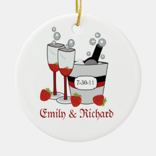 Champagne u. ErdbeerBrautparty-Datum Keramik Ornament