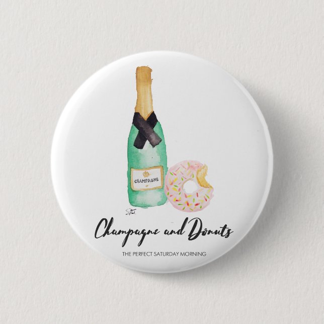 Champagne und Schaumgummiring-Aquarell-Knopf Button (Vorderseite)