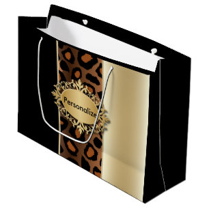 Champagne und schwarzes Leopard-Muster Große Geschenktüte