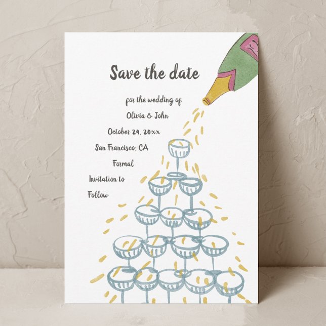 Champagne Watercolor Whimsical Save the Date Einladung (Von Creator hochgeladen)