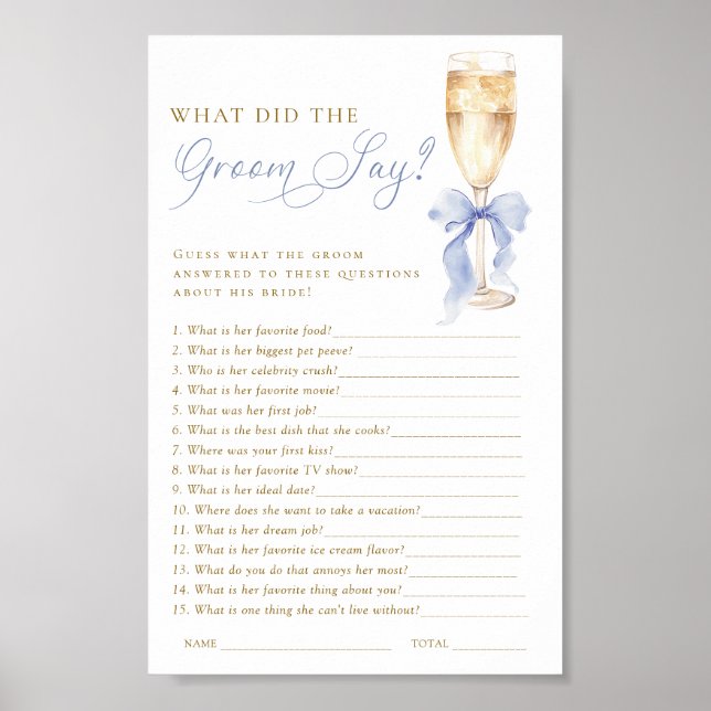 Champagne What Did the Groom Say Game Digital Poster (Vorne)
