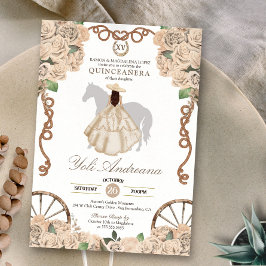 Champagne White Rose Cream Charro Quinceanera Einladung
