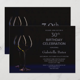 Champagne Wine Black Blue 30. Geburtstag Party Einladung