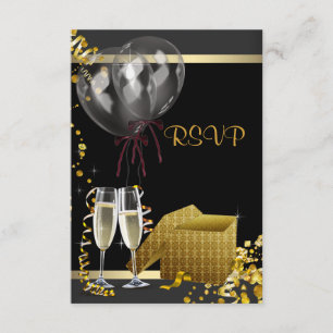 Champagneconfetti-Schwarz-Goldüberraschungs-Party RSVP Karte