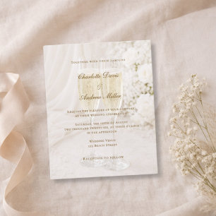Champagneglas weich drapierte Hochzeitseinladung