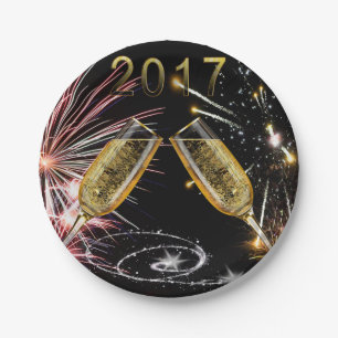 Champagnegläser 2017 und -Feuerwerke Pappteller