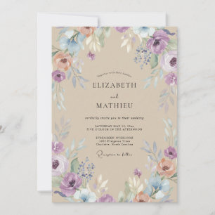Champagner Amethyst Wildblumen-Hochzeit Einladung