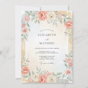 Champagner-Apricot-Blatt-Hochzeit Einladung