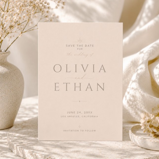 Champagner-Beige Moderne Editoriale Hochzeit Save The Date (Von Creator hochgeladen)