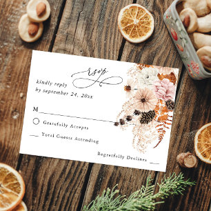 Champagner Beige & Orange Rustikales Blumenkohl UA RSVP Karte