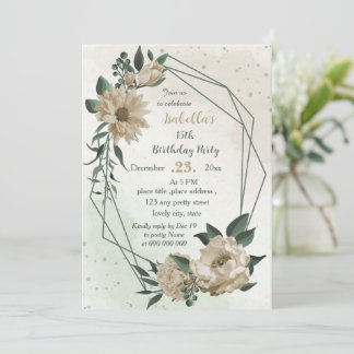 Champagner-Blume Grün Geburtstag Einladung