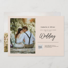Champagner Blush FOTO Wedding Einladung QR Code