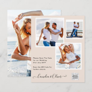 Champagner Blush FOTO Wedding Einladung QR Code