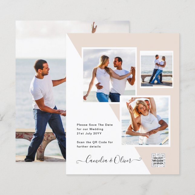 Champagner Blush FOTO Wedding Einladung QR Code (Vorne/Hinten)