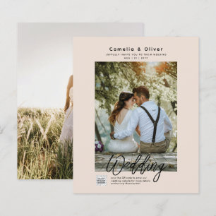 Champagner Blush FOTO Wedding Einladung QR Code