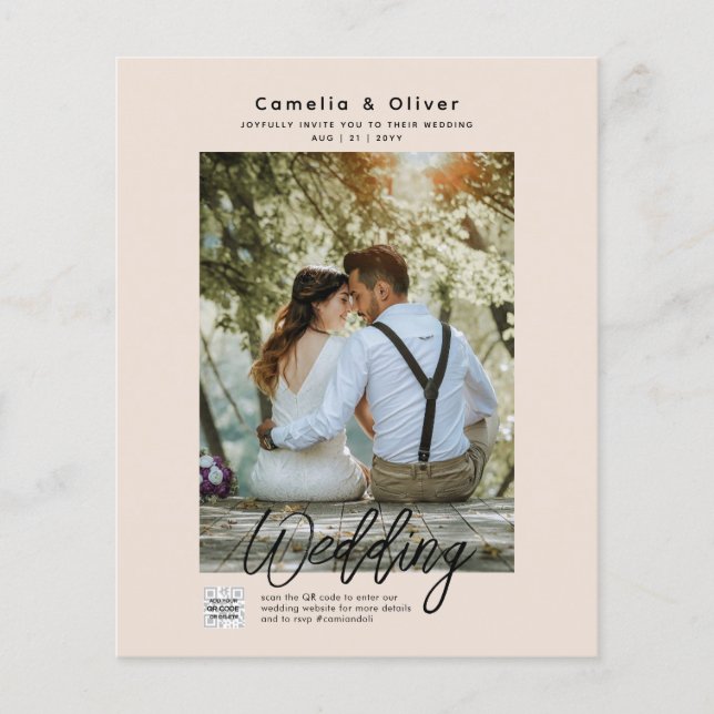 Champagner Blush FOTO Wedding Einladung QR Code Flyer (Vorne)