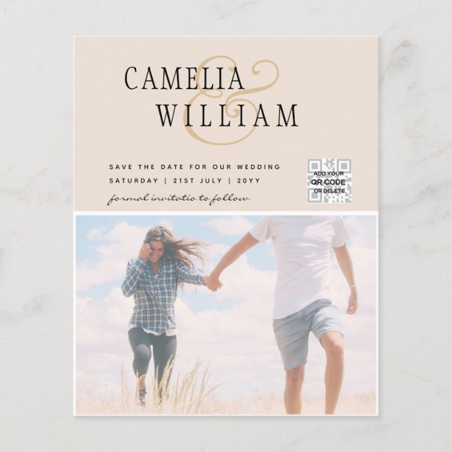 Champagner Blush FOTO Wedding Einladung QR Code Flyer (Vorne)
