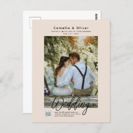 Champagner Blush FOTO Wedding Einladung QR Code Postkarte