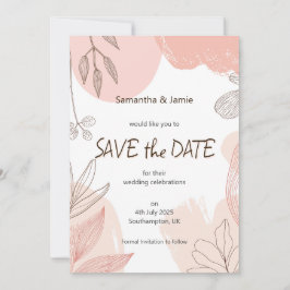Champagner Blush Pink Hand gezeichnet Blumensaver Save The Date